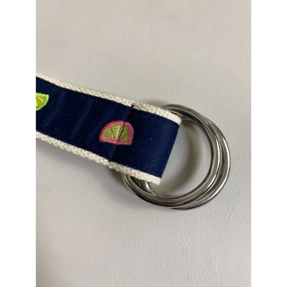 J. Crew Navy Cream Novelty Lime Orange Belt size Medium Large Cotton D Ring - Picture 7 of 12